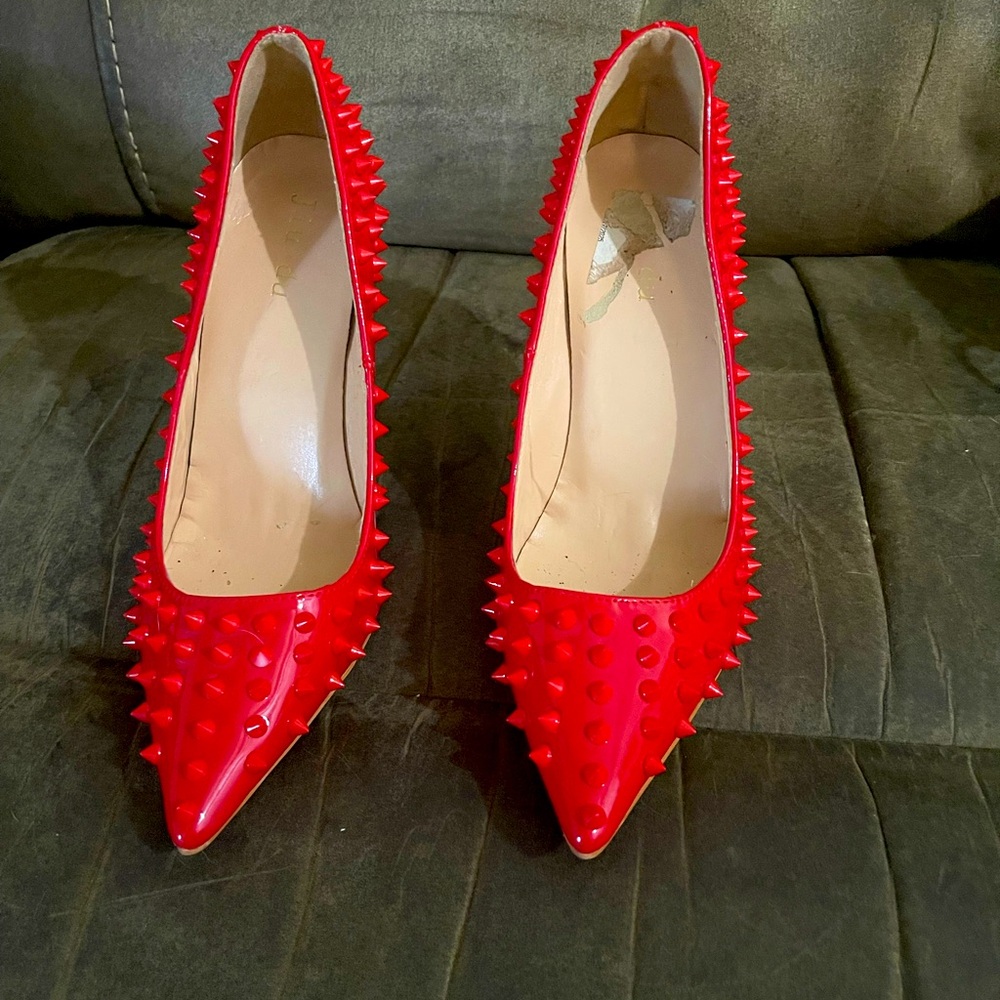 Red Stiletto Heels with Spike Studs